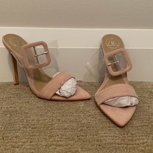 Missguided nude buckle clear mule heels EU36